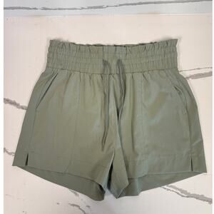 Coffee Bean Women Sage Green Elastic Waist Drawstring Shorts Pockets Medium